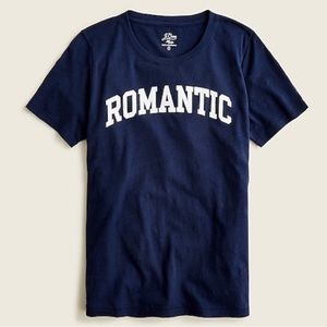 J. Crew NWT Navy Cotton T-Shirt ROMANTIC collegiate font